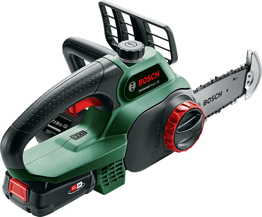 Sharrë me bateri Bosch UniversalChain 18, 20 cm, 2.5 Ah, e zezë/jeshile