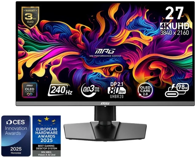 Monitor MSI MPG 272URX QD-OLED, 26.5", 4K UHD, 240Hz, i zi