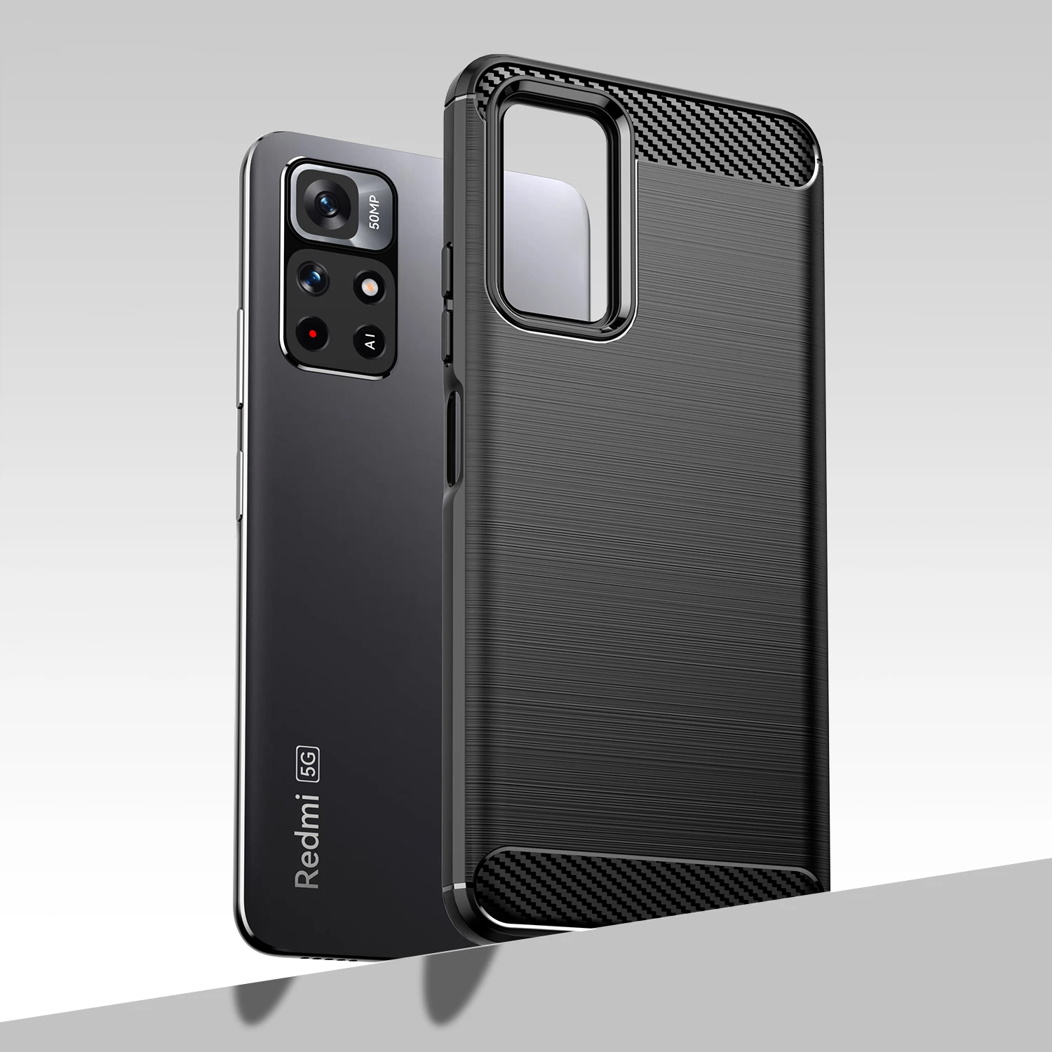 Mbështjellës Hurtel Carbon Case për Xiaomi Redmi Note 11, i zi