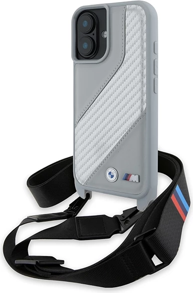 Mbështjellës BMW M Edition Carbon Stripe & Strap për iPhone 16, Gri