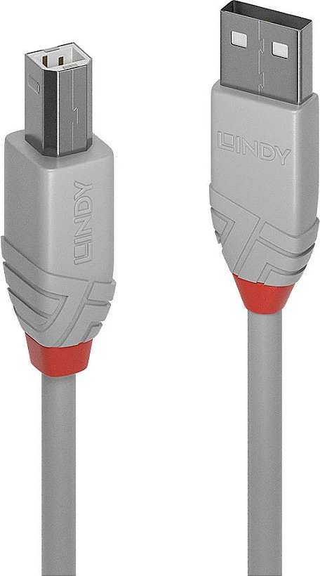 Kabllo USB LINDY Anthra Line USB 2.0 Type-A në Type-B, 0.5m, 480Mbps, gri