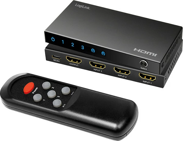Switch HDMI LogiLink 3x1, 4K/60Hz, HDR, HDCP, me telekomandë, i zi