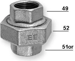 Bashkues i dyfishtë i sheshtë, Odlewnia Zawiercie, Flat Double Union, 3/4\", me filetë, galvanizuar