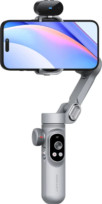 Gimbal stabilizues 3-aksësh AOCHUAN Smart X Pro 3200mAh me sensor AI, OLED, karikim pa kabllo, 55-90mm, 250g, Gri, set me tripod