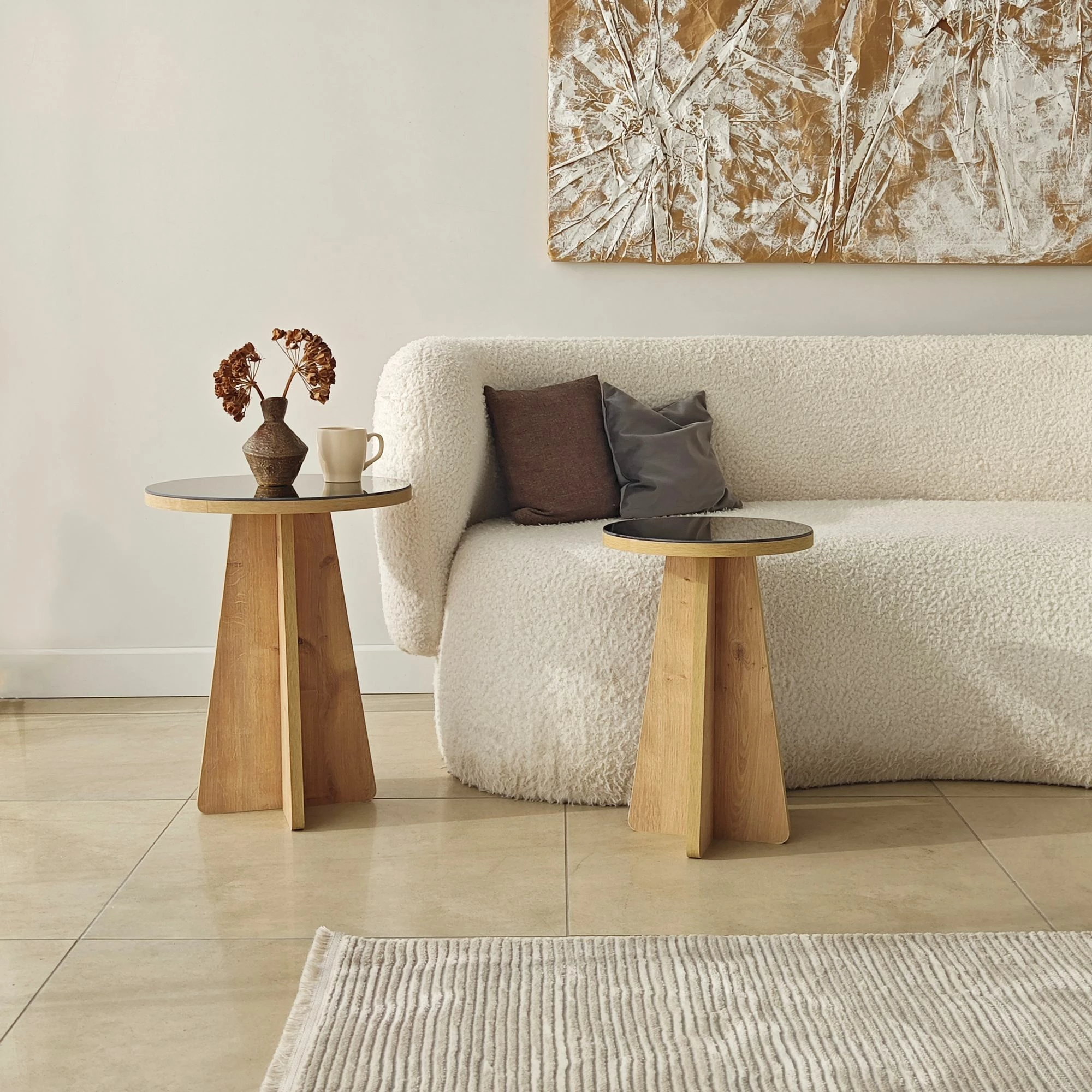 Set tavolinash anësore Skye Decor, Luna 2, bronzi, lisi sapphire