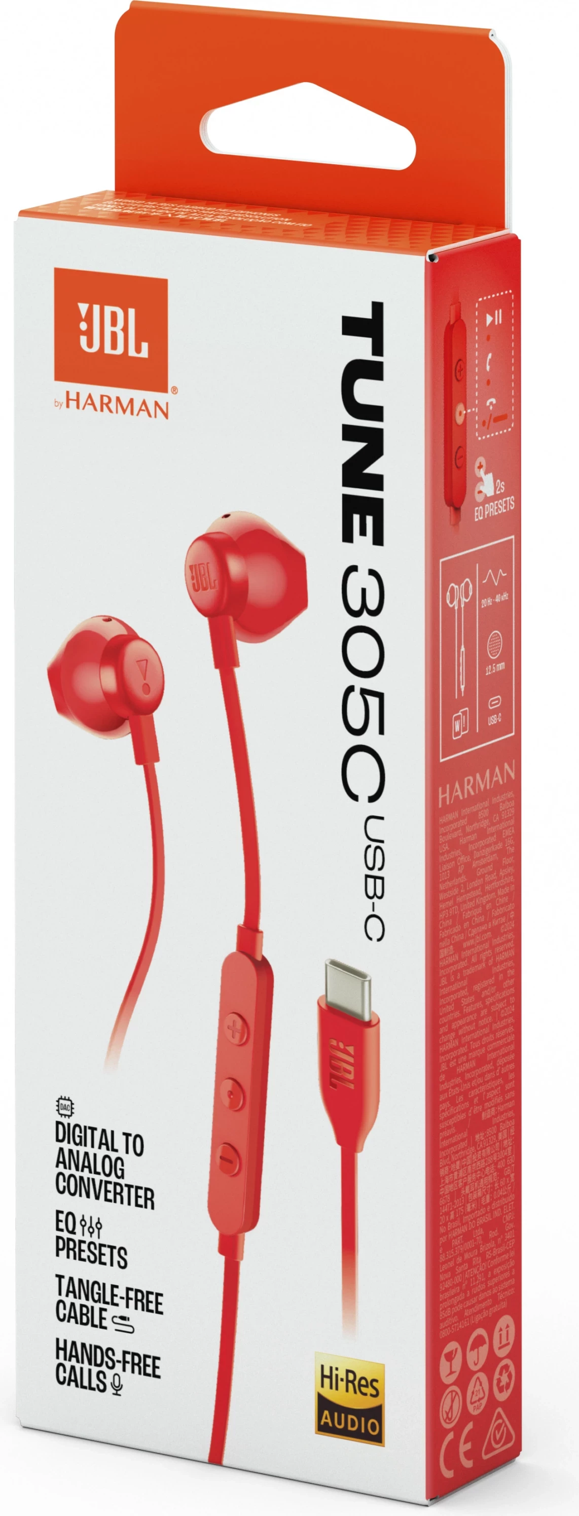Kufje JBL Tune 305C USB-C in-ear, të kuqe