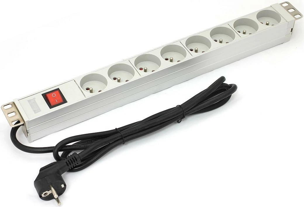 Prizë RACK Digitus A-19-STRIP-2-IMP, 8xType E, 1.8m, alumini, e bardhë