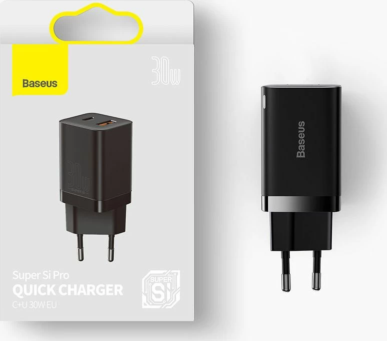 Karikues rrjeti Baseus Super Si Pro CCSUPP-E02 30W PD/QC, 1x USB-A + 1x USB-C, 3A, i bardhë