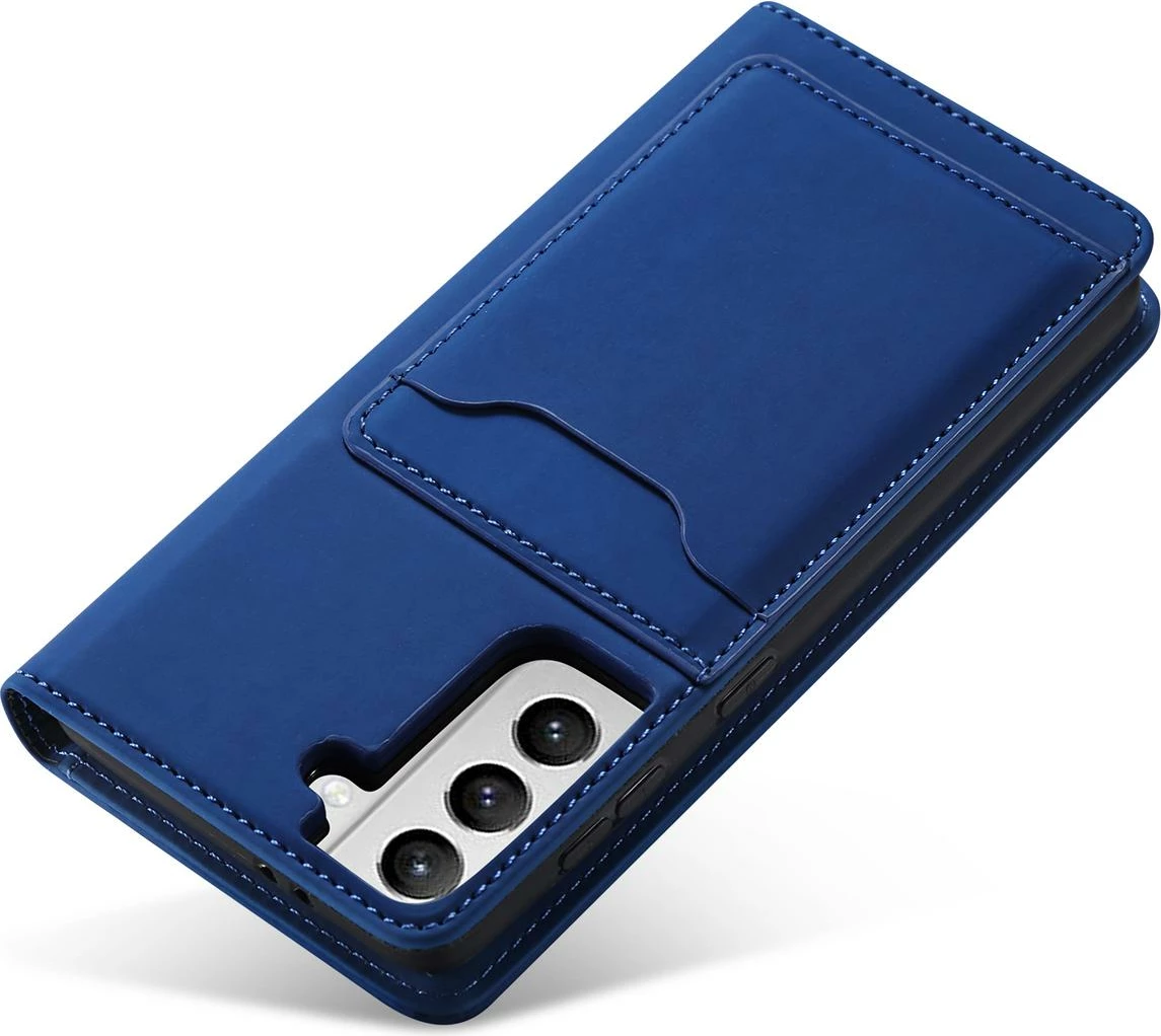 Mbështjellës Hurtel Magnet Card Case për Samsung Galaxy S22+, me kapak, portofol, stand, Blu