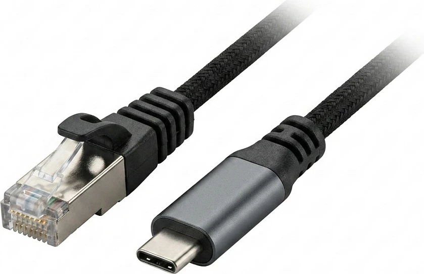 Kabllo adapter Ethernet Synergy21 USB-C në RJ45, 2m, USB 3.2, e zezë (tekstile)