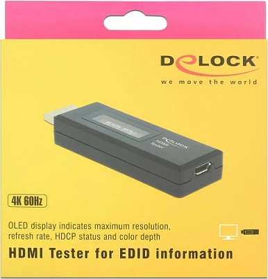 Tester HDMI DeLOCK për EDID, me ekran OLED, 4K 60Hz, i zi