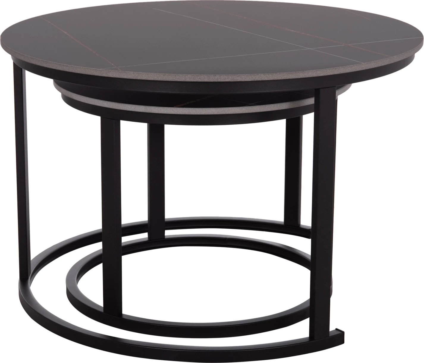 Set tavolina kafeje 2 copë, sipërfaqe qeramike, pamje mermeri të zi, TALOS FH18140.02, Φ70x45.5cm