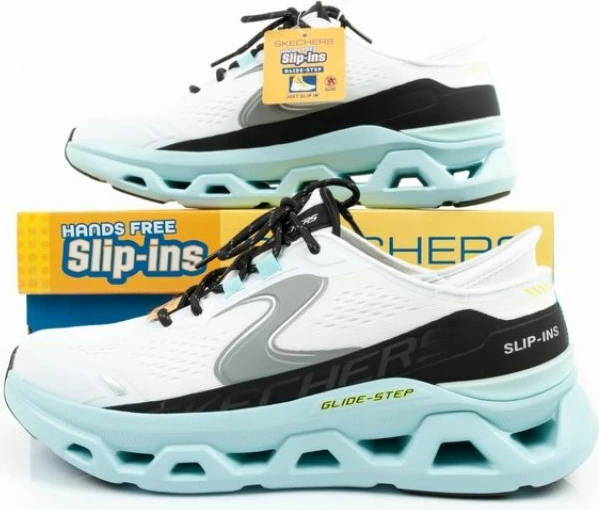 Atlete për meshkuj Skechers, të bardha e blu