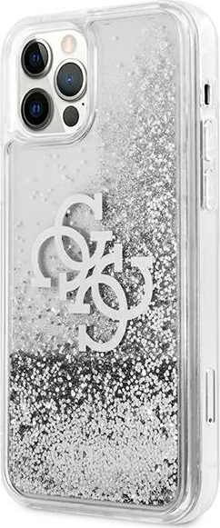 Mbështjellës Guess GUHCP12LLG4GSI për iPhone 12 Pro Max 6.7", 4G Big Liquid Glitter, argjend