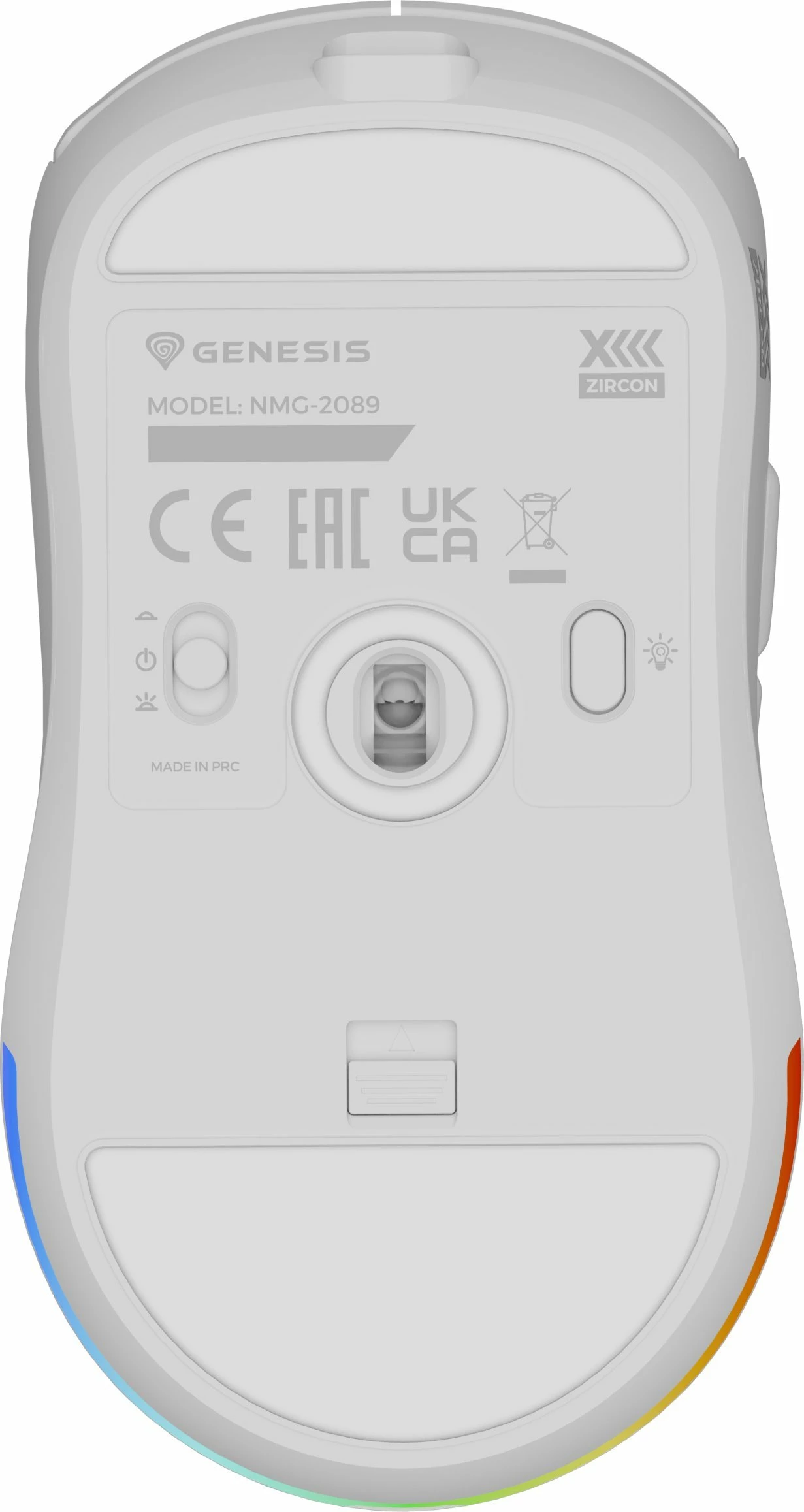 Maus gaming GENESIS Zircon XIII NMG-2090, PAW3395, 26000 DPI, 2.4GHz/USB, RGB, 7 butona, i bardhë