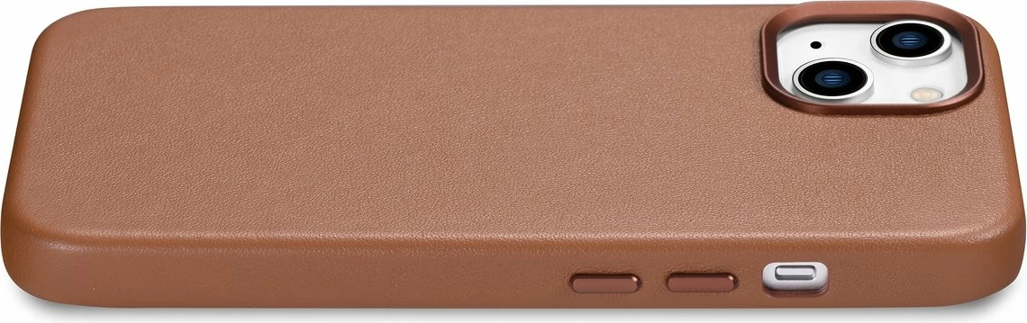 Mbështjellës iCarer për iPhone 14, lëkurë natyrale, MagSafe, Kafe