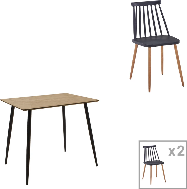 Tavolinë me karrige, set 3 pjesësh, Cuba-Aurora I, ngjyrë sonoma-e zezë, 70x70x75cm