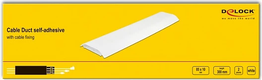 Kanal kabllosh DeLOCK 85x10 mm, 300 mm, vetëngjitës, 2 copë, i bardhë