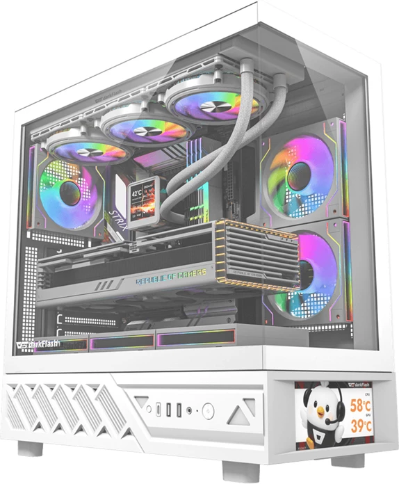 Kasë DarkFlash DS950V midi tower me ekran IPS 6\" 480×960, tempered glass, ATX/M-ATX/ITX, 6 ventilatorë 120mm, e bardhë, set 6 ventilatorë