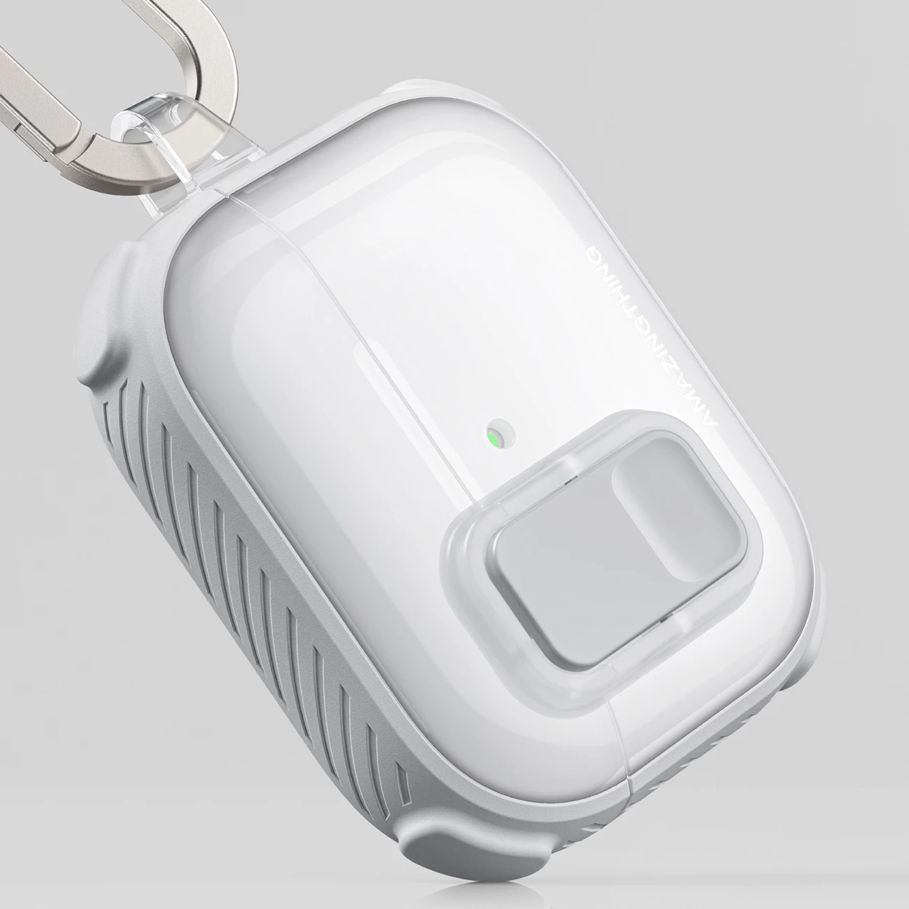 Mbështjellës AmazingThing Titan Pro Mag për AirPods Pro 3, PC/TPU, me karabinë, i tejdukshëm, i bardhë