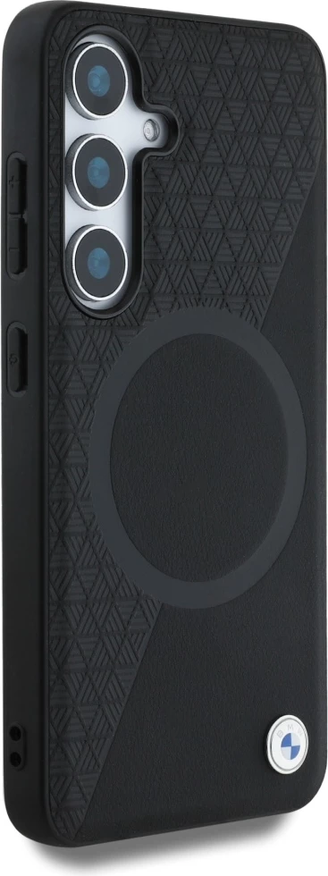 Mbështjellës BMW Leather Half Textured MagSafe për Samsung Galaxy S25, i zi