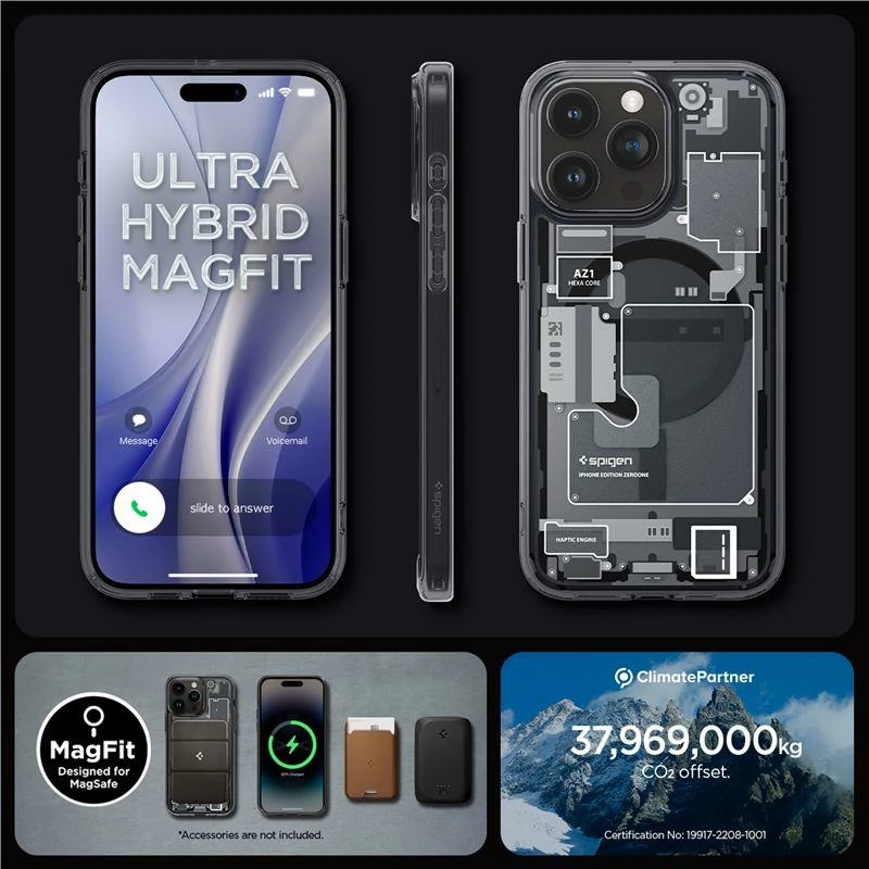 Mbështjellës Spigen Ultra Hybrid Mag për iPhone 15 Pro, MagSafe, Zero One, Transparent/Gri