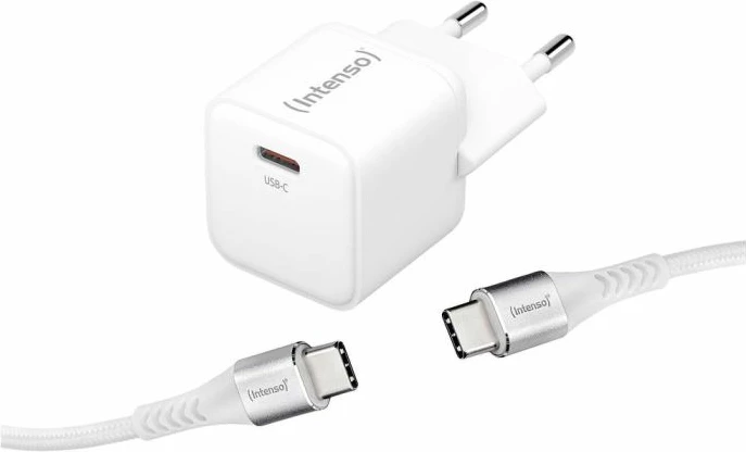 adapter karikimi GaN INTENSO W30C 30W USB-C + kabllo USB-C 60W 1.5m, e bardhë