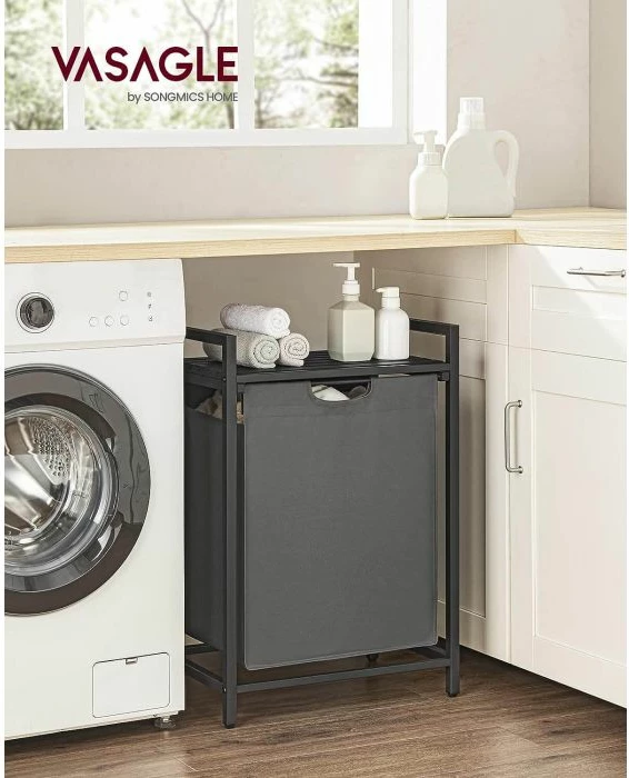 Shportë rrobash VASAGLE BLH101B01 65 L me raft, e tërheqshme, e zezë