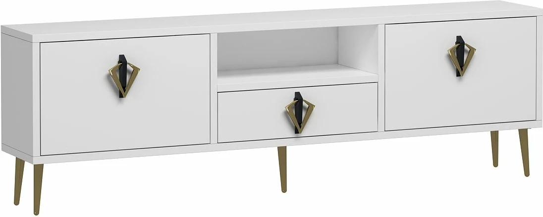 Komodë për TV Skye Decor, 1311-DROP-32, e bardhë, e zezë, e artë