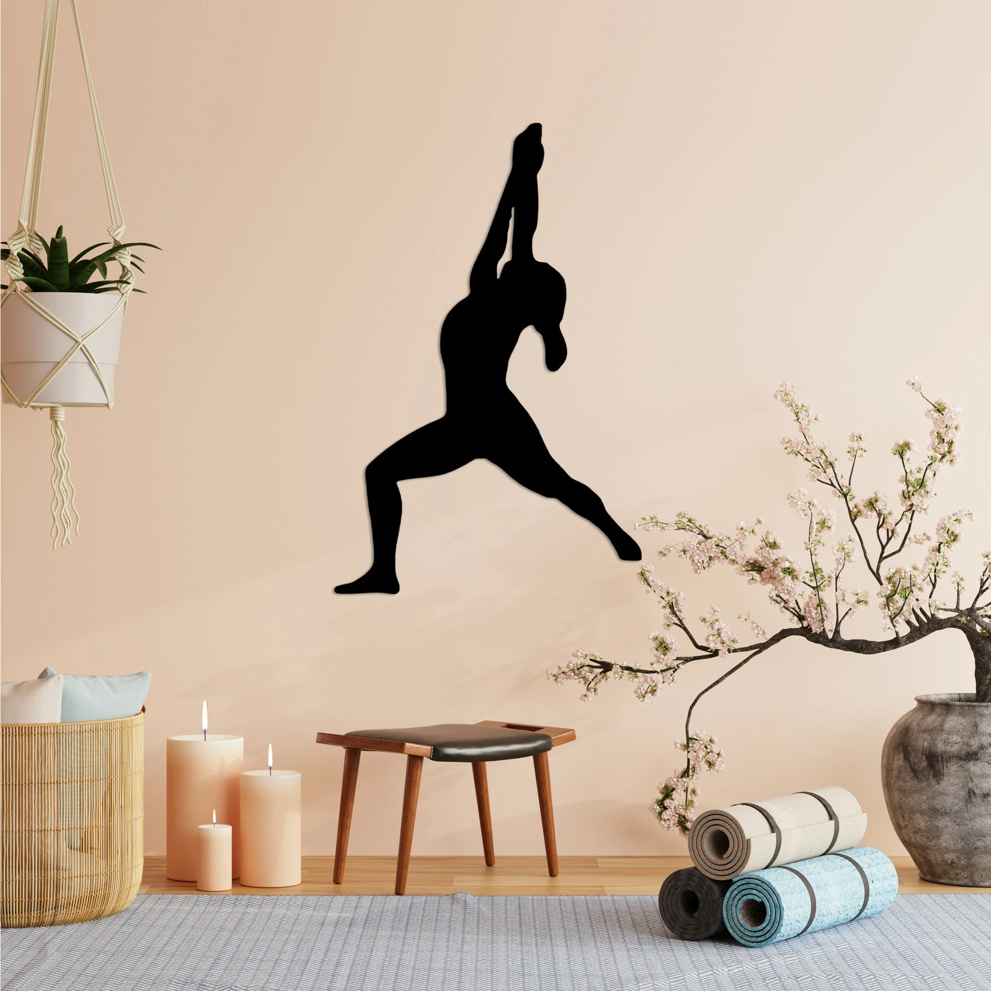 Aksesor dekorativ metalik për mur, Yoga 10, ngjyrë e zezë, 45x55cm