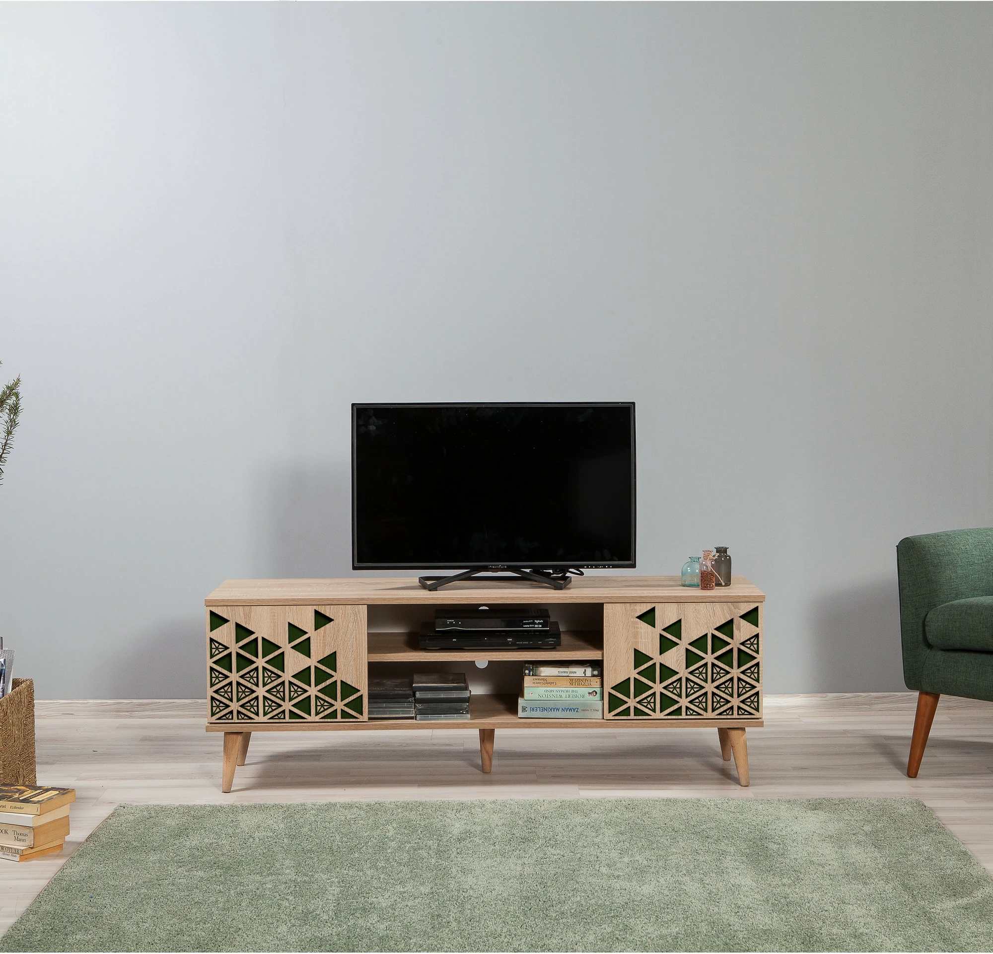 Komodë TV, Skye Decor, Truva-121, ngjyrë lisi Sonoma