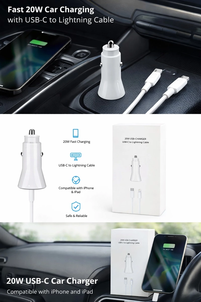 Karikues Makine 20W me Kabëll USB-C në Lightning për Fast Charging