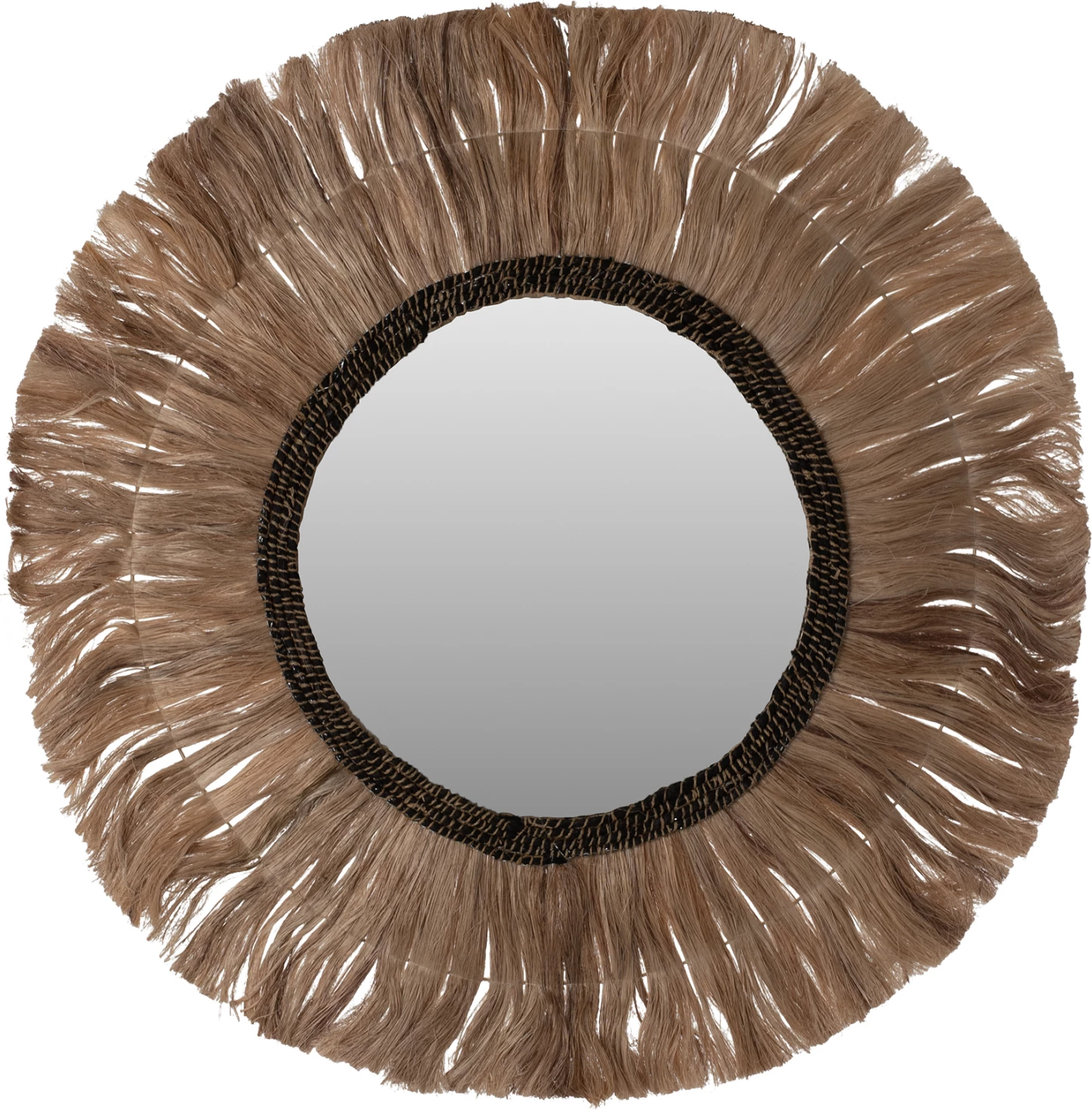 Pasqyrë rrethore me kornizë prej fibrash abaca, ngjyrë natyrale e zezë, Φ100cm, FH7748