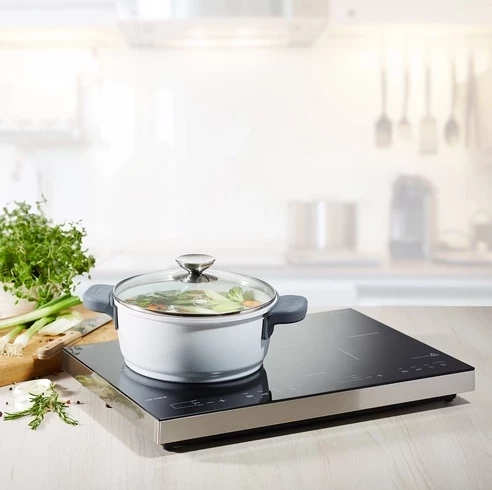 Pllakë induksioni CASO S-Line 3500 3500W dy-zonëshe Sensor-Touch, e zezë/inoks