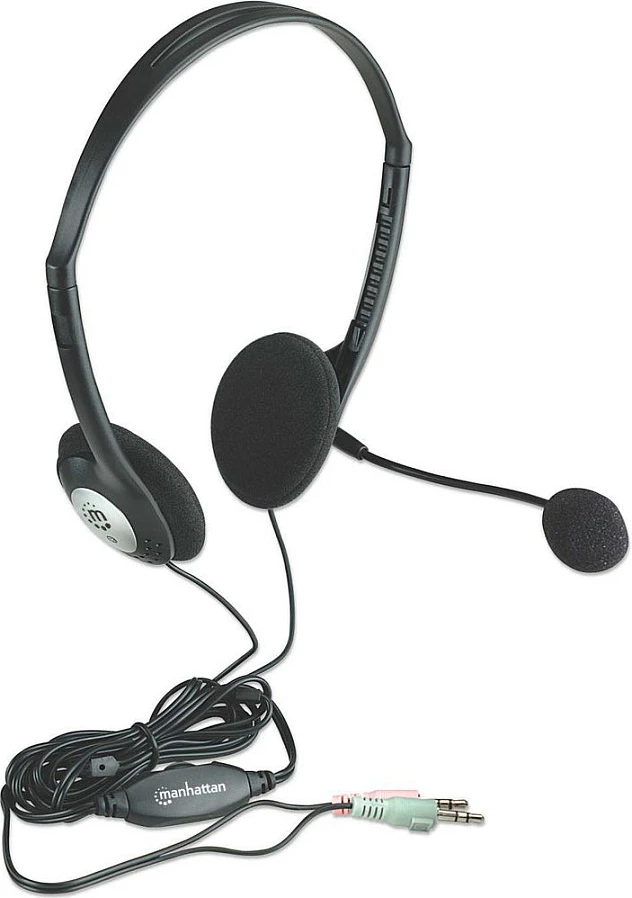 Kufje me mikrofon Manhattan Stereo On-Ear, 2x 3.5mm, kabllo 2 m, e zezë/argjendtë