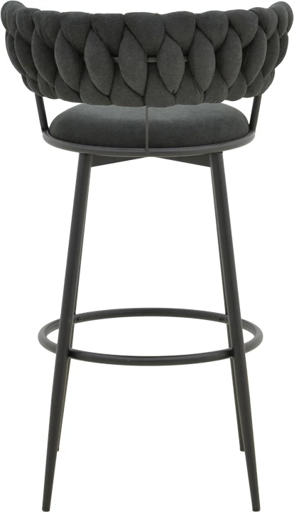 Karrige për bar Alkia, set prej 2 copë, material stof i zi, këmbë metalike të zeza, 50x56x95cm