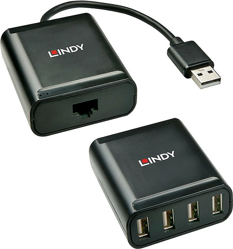 Zgjatues USB Lindy 60m, 4-Port USB 2.0, Cat.6, i zi