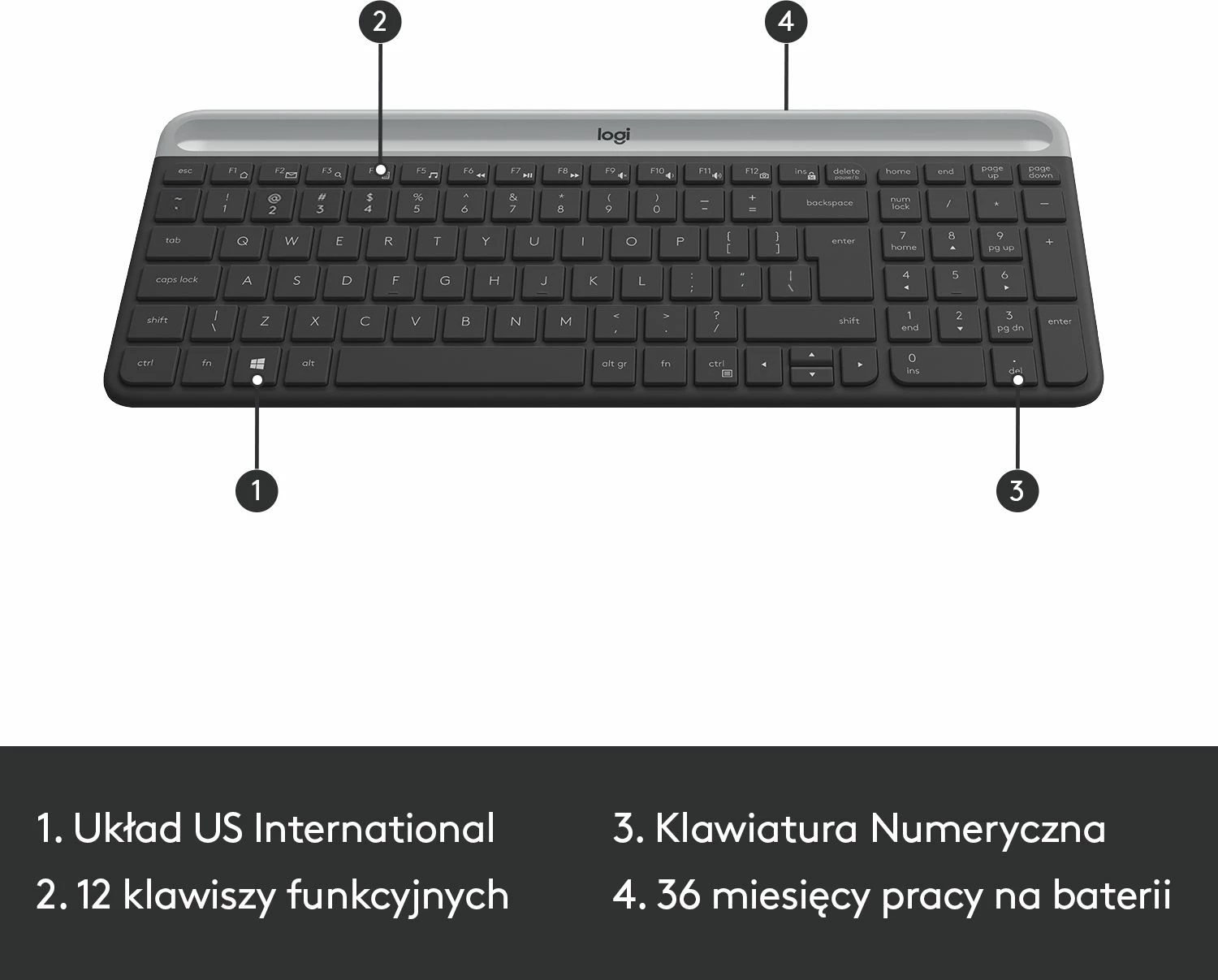 Set tastierë + Maus wireless Logitech MK470 Slim 920-009204, 2.4GHz receiver USB, US layout, gri