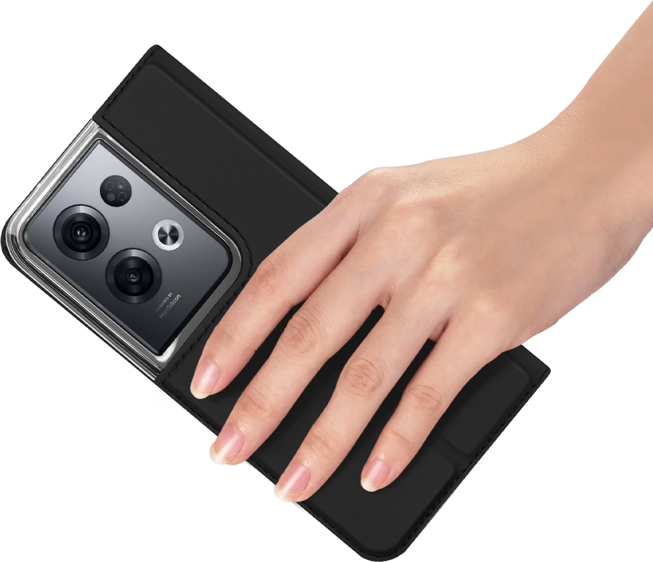 Mbështjellës Dux Ducis Skin Pro për Oppo Reno 8 Pro, me kapak, xhep për kartela, funksion stand, e zezë