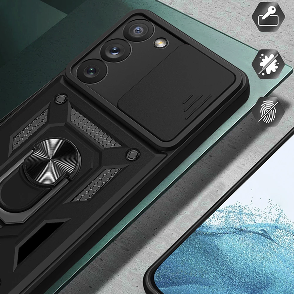 Mbështjellës Hurtel Hybrid Armor Camshield për Samsung Galaxy S23+, me kapak kamere, Kaltër