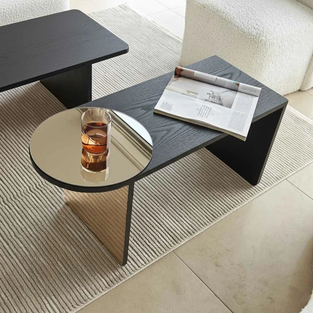 Set tavolinash të mbivendosura Skye Decor, Luna, ngjyrë e zezë-bronz, 2 copë