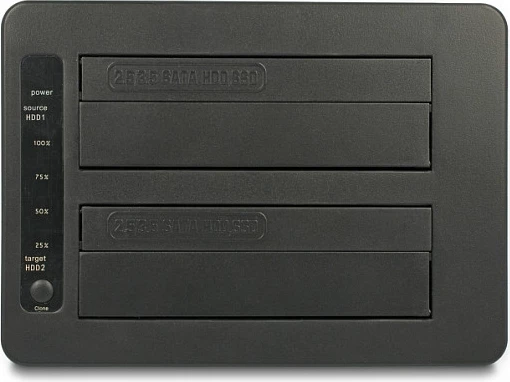 Docking station USB DeLOCK Dual për 2x SATA HDD/SSD, Clone, Card Reader SD/CF, USB 3.2 Gen 1, 2.5/3.5", e zezë