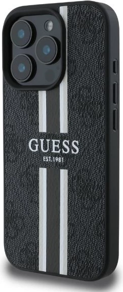 Mbështjellës Guess 4G Printed Stripes MagSafe për iPhone 16 Pro Max, i zi