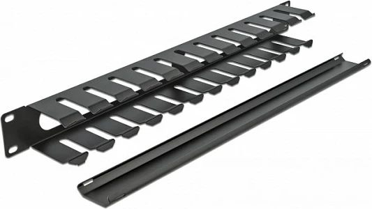 Panel menaxhimi kabllosh DeLOCK 19" 1U, metal, 2 hapje, i zi