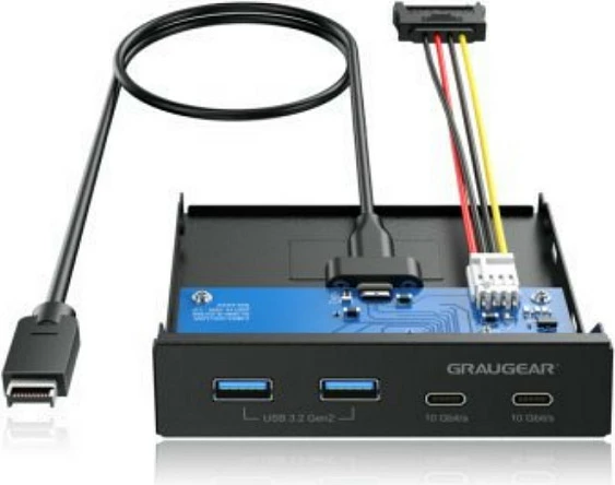 Panel USB HUB GrauGear, 4 porta (2x USB-C, 2x USB-A), për kasë kompjuteri, e zezë