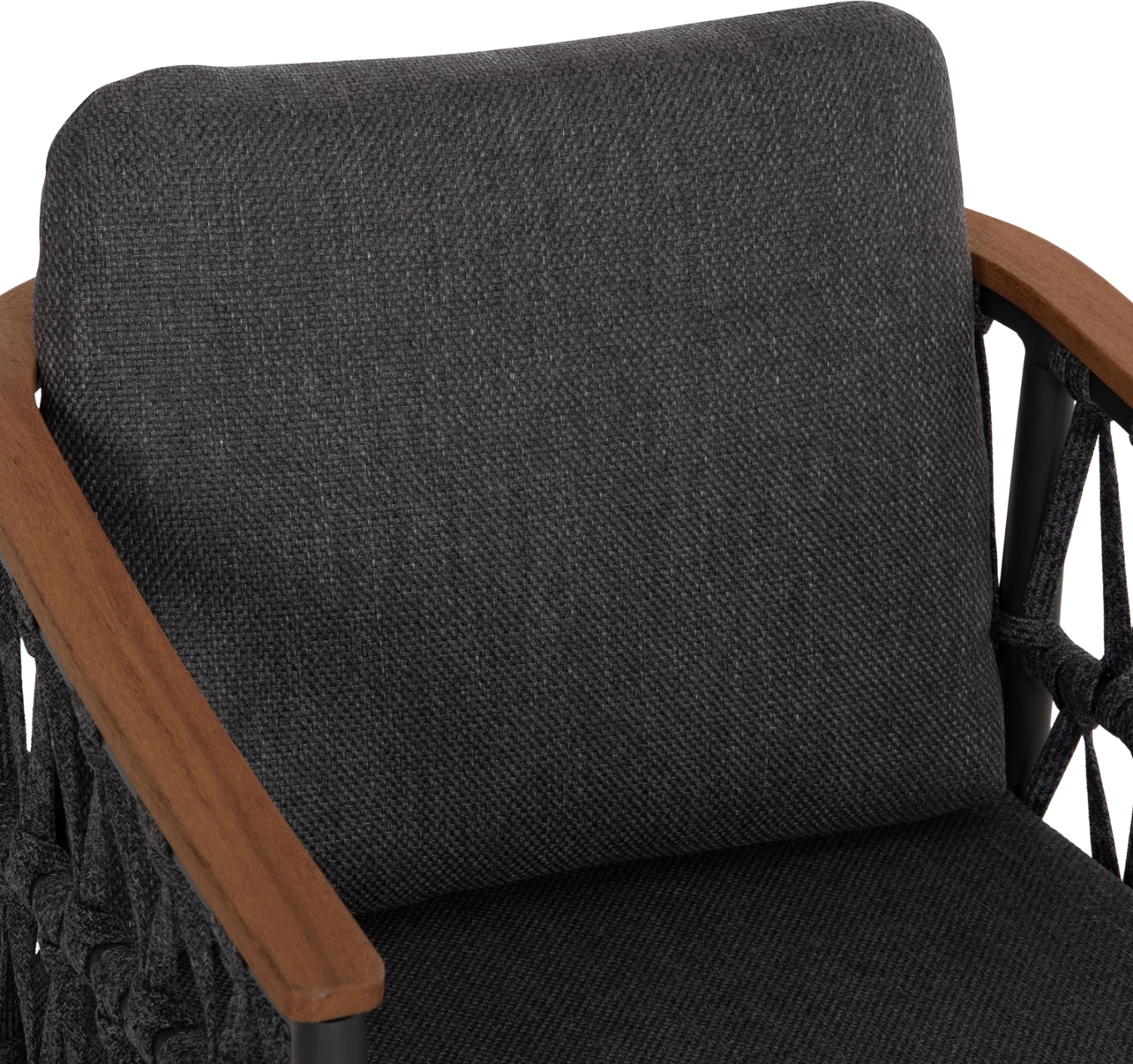 Karrige ngrënie për jashtë STREAM, alumin i zi, litar, pëlhurë Olefin, 59x63x85cm, set prej 2 copë