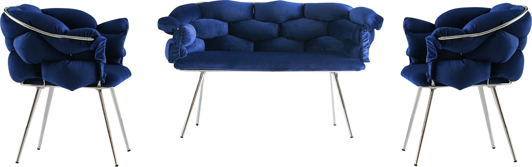 Set divanesh Hanah Home, Balon, ngjyrë blu e errët, këmbë kromi, 3 pjesë