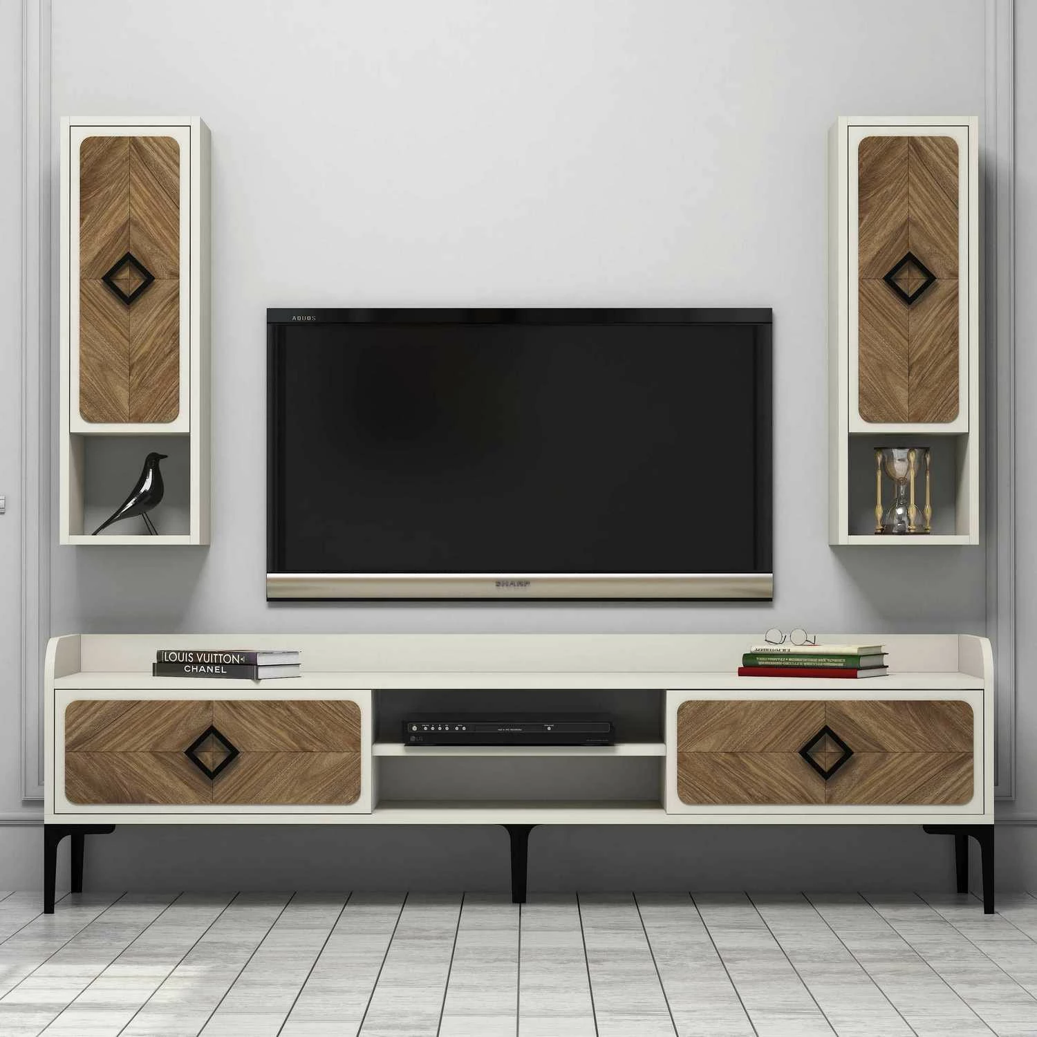 Komodë TV Hanah Home, Samba, krem dhe dru arre
