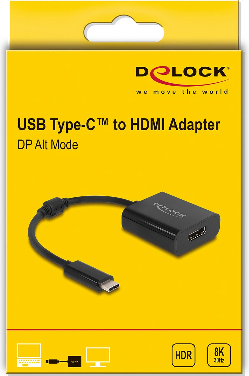 Adapter DeLOCK USB-C në HDMI (DP Alt Mode), 8K HDR10, 0.15 m, e zezë