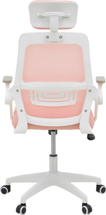 Karrige zyre Peja, material rrjetë, ngjyrë rozë, kornizë e bardhë, 58x60x107-117cm